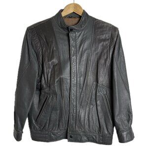 Vintage Leather Jacket Men Small Grey Moto Racer Bomber 80s Distressed Retro
